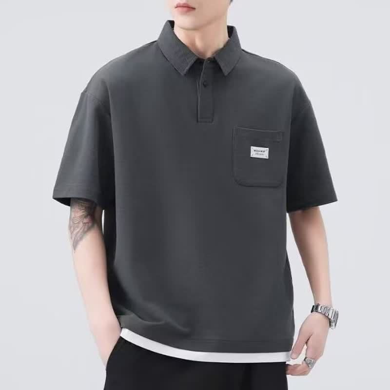 Japanese Retro Trend Moisture Wicking Soft High Quality Breathable Men's Loose Polo Shirt--Wrinkle Resistant Casual Athletic Short Sleeve Neck Shirt