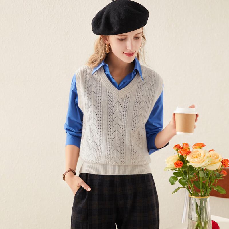TUHUANG Women's Pure Wool V-Neck Knitted Vest