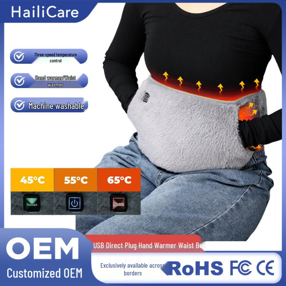 USB Heated Waist Belt with Hand Warmer and Abdominal Support