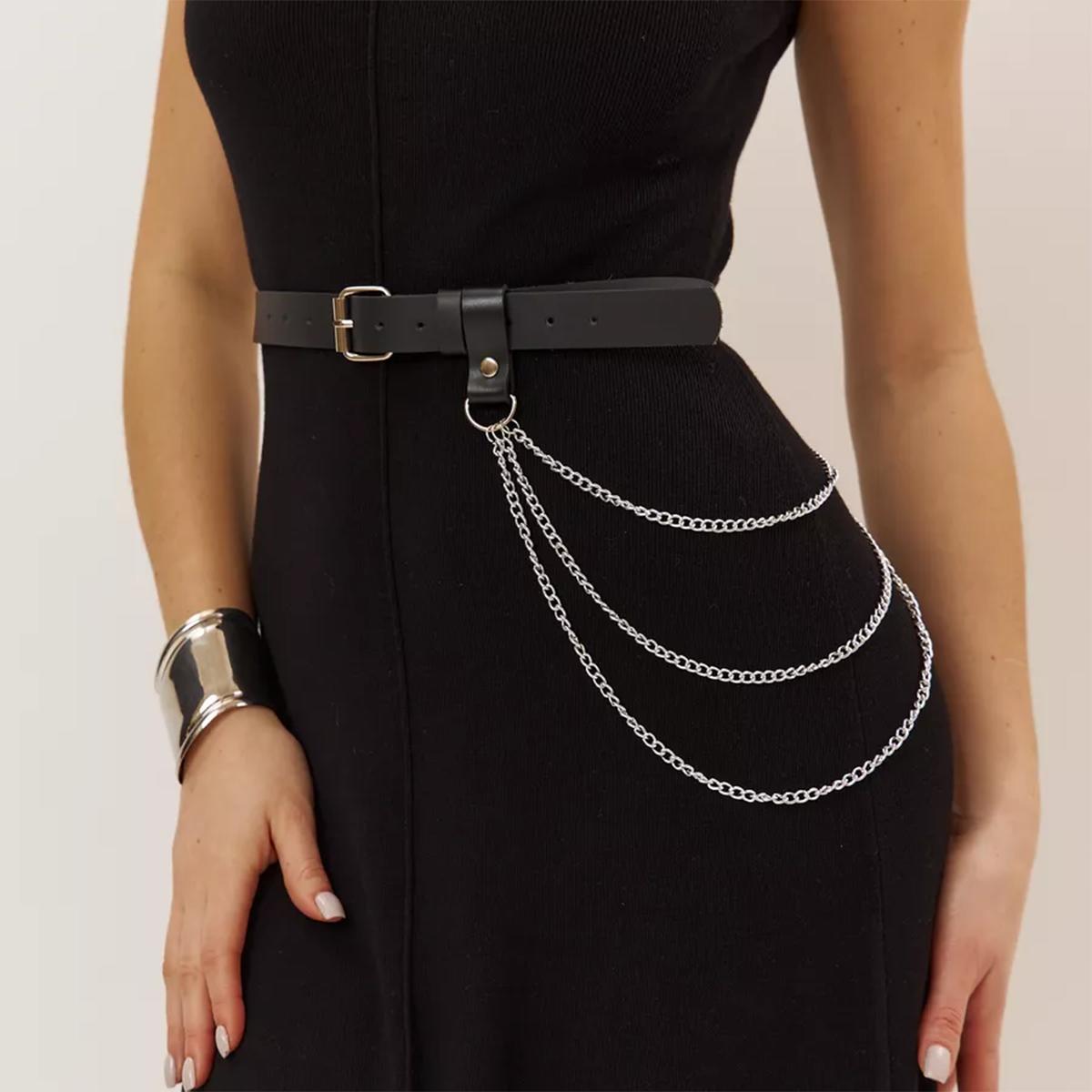 Women S Sexy Pu Leather Body Chain Waist Belt Gothic Style Belly Harness Jewelry Accessory For Clothing