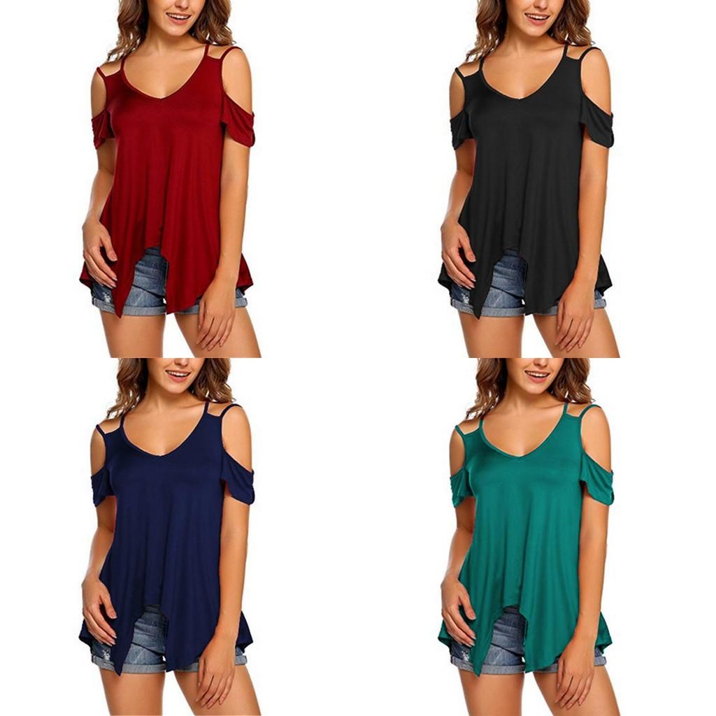 Elegant Womens Off Shoulder V Neck Chiffon T-shirt With Classic Timeless Appeal