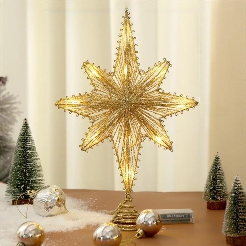 3D Glitzerstern Weihnachtsbaumspitze Eisen Hohl Schneeflocken Weihnachtsbaumschmuck Leuchtend Partydekoration Leuchtende Baumspitze