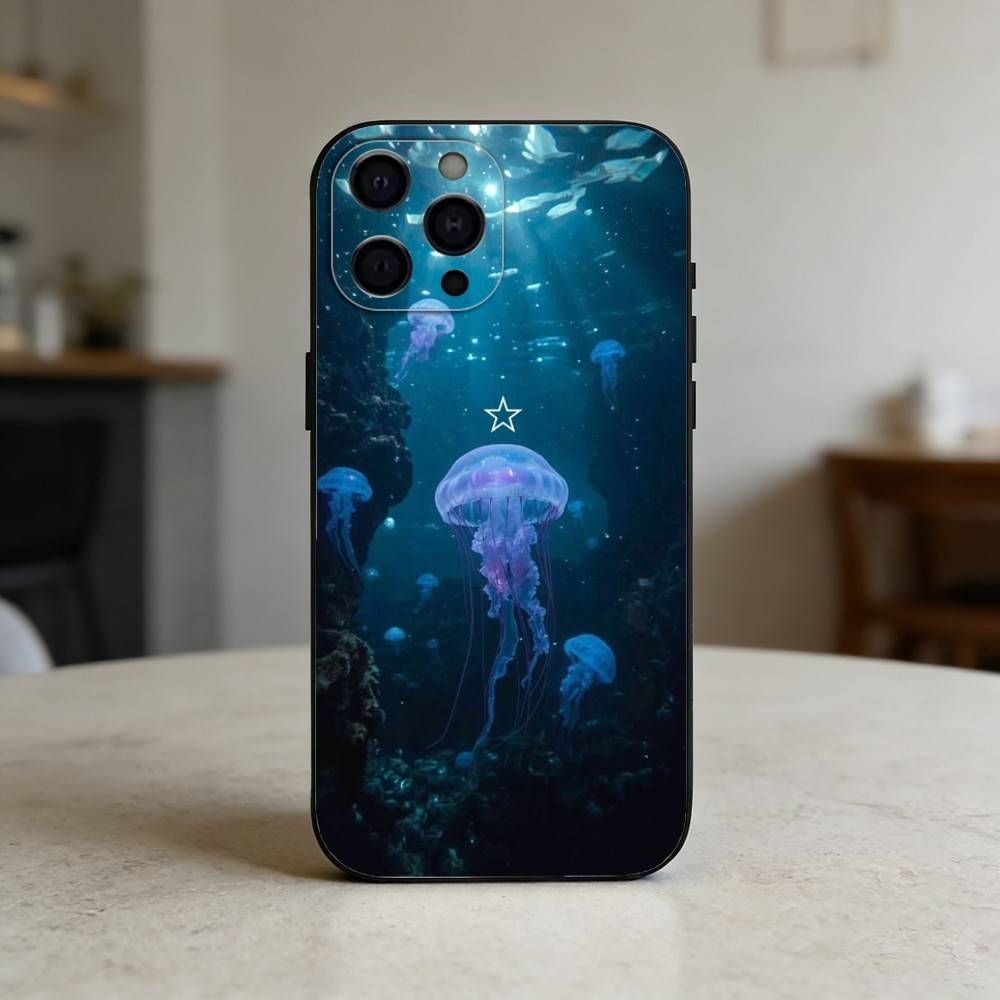 INS C-Cartoon Jellyfish Phone Case Silicone black Soft For IPhone 17,16,15,14,13,12,11,SE,Plus Pro Max