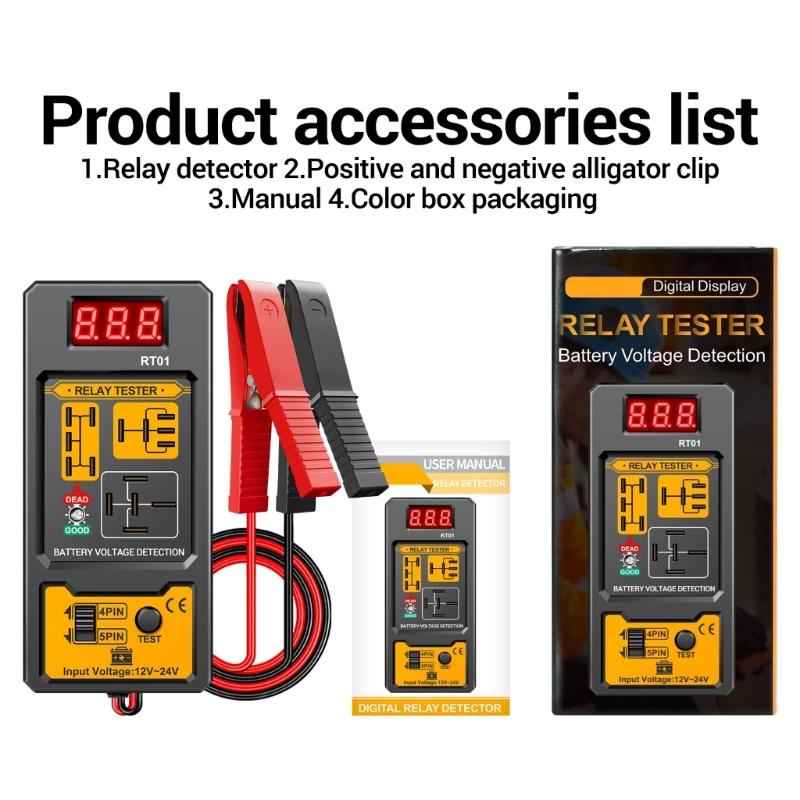 Digital Battery Voltages Tester Detector Relays Analyzers Tool for 4 Pin 5 Pin Automotive Relays Insulated Silicone Design