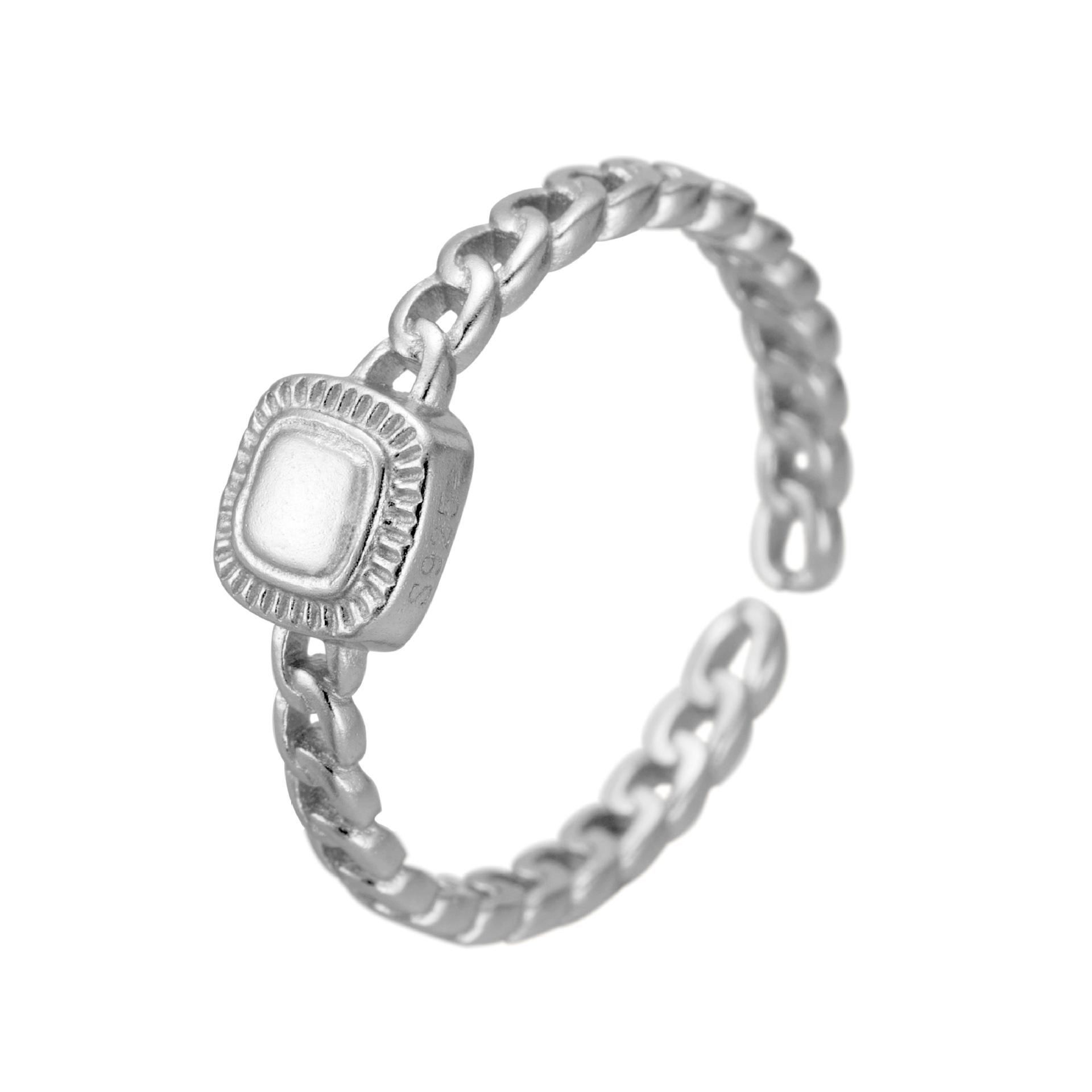 

Кольцо из стерлингового серебра S925 в форме кубика сахара в форме хлеба, женское, ретро-дизайн, старинная полая цепочка из серебра Adjustable Opening