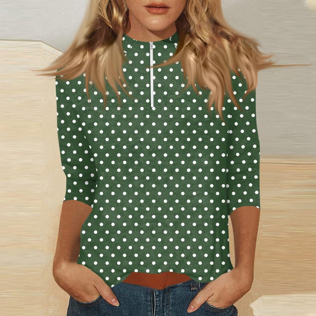 Damen Oberteil mit Stehkragen, 3/4 Ärmeln und Reißverschluss, hoch