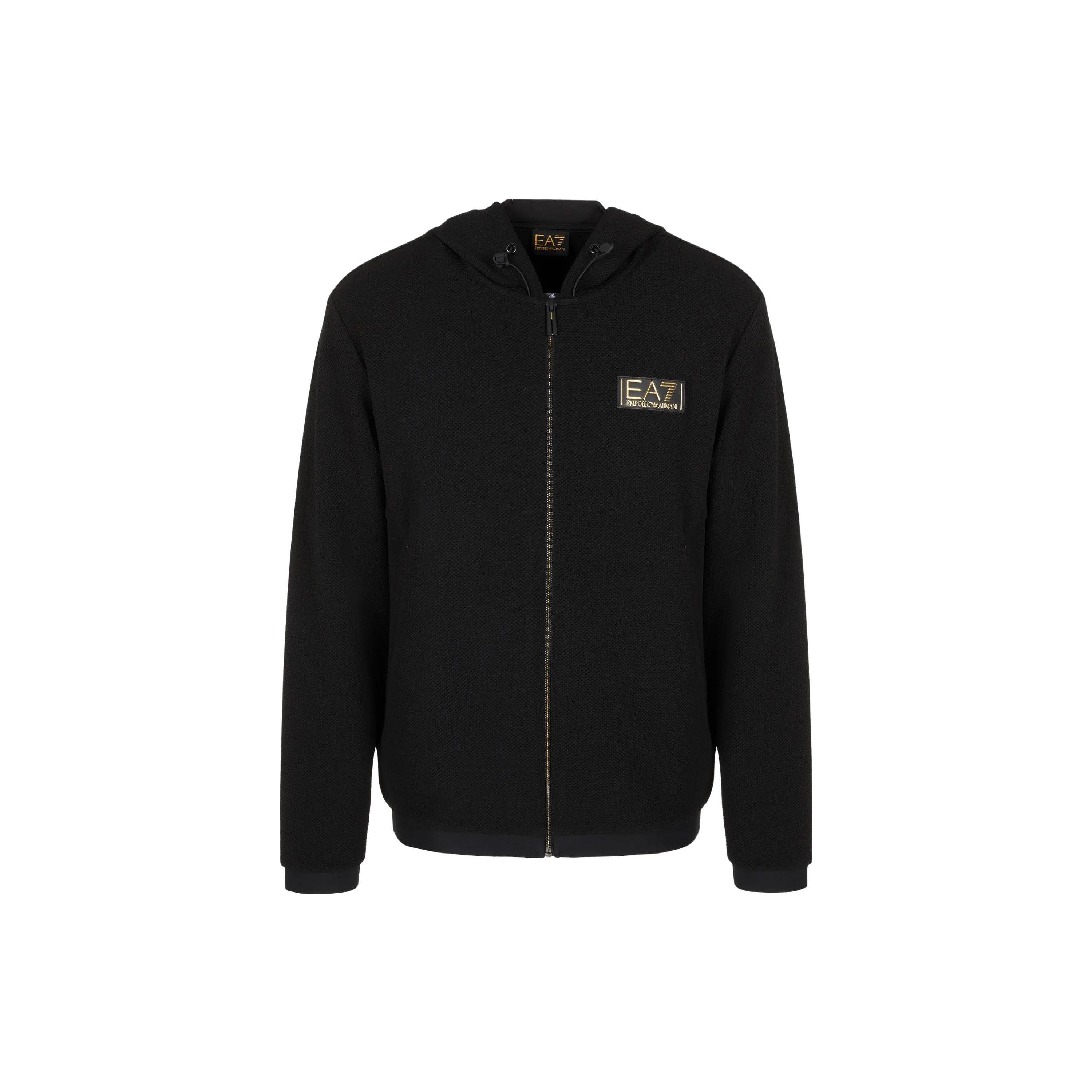 Emporio Armani EA7 Series Logo Letter Print Hooded Zip Long Sleeve Sweatshirt Men sweatshirt Black 6RPM69-PJG1Z-1200 L
