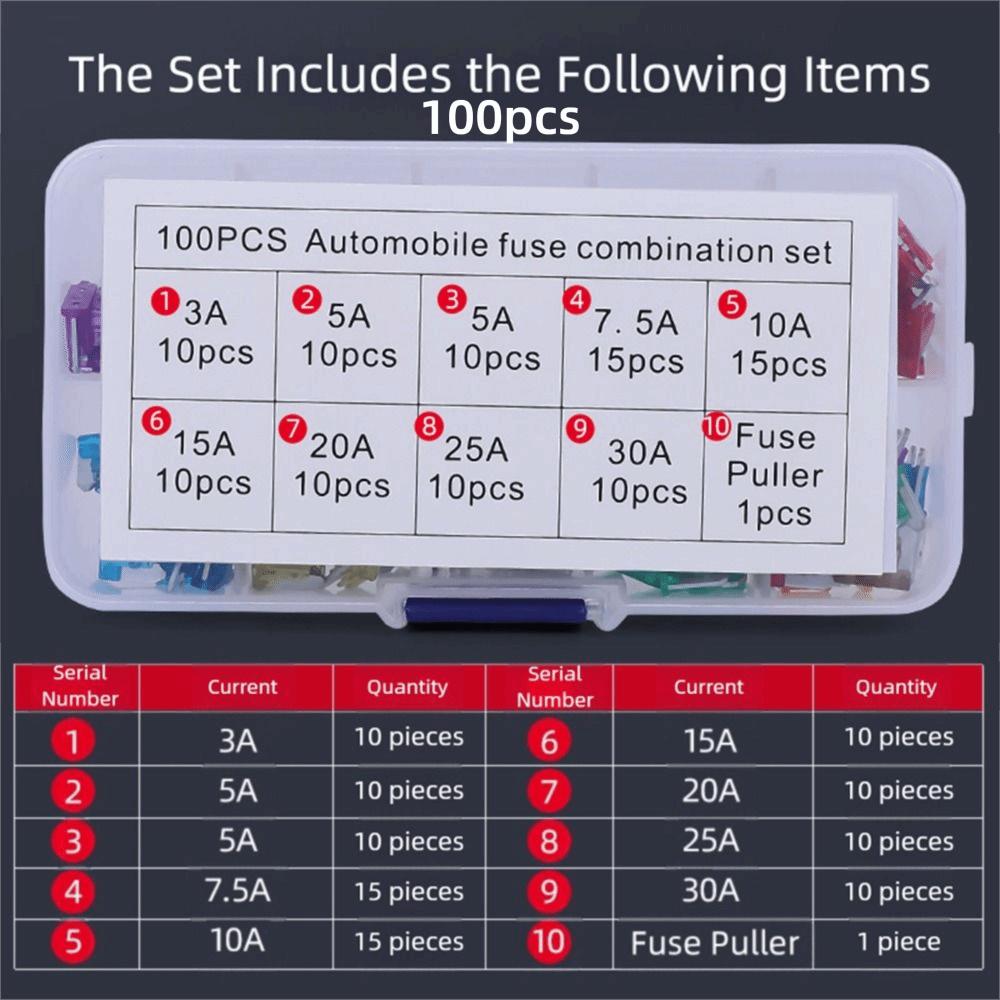 70/100PCS 5-30A Automobile Fuse Combination Set Multicolor Fuse Puller Car Fuse Kits Case Assorted Small Standard Fuse Set