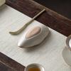 Retro Cream Ru Kiln Ceramic Tea Scoops Tea Leaf Container Tea Shovel Tea Presentation Vessel Saucer Tea Ceremony Accessories