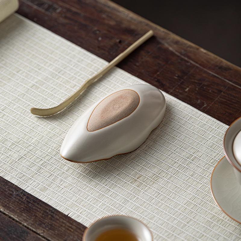 Retro Cream Ru Kiln Ceramic Tea Scoops Tea Leaf Container Tea Shovel Tea Presentation Vessel Saucer Tea Ceremony Accessories