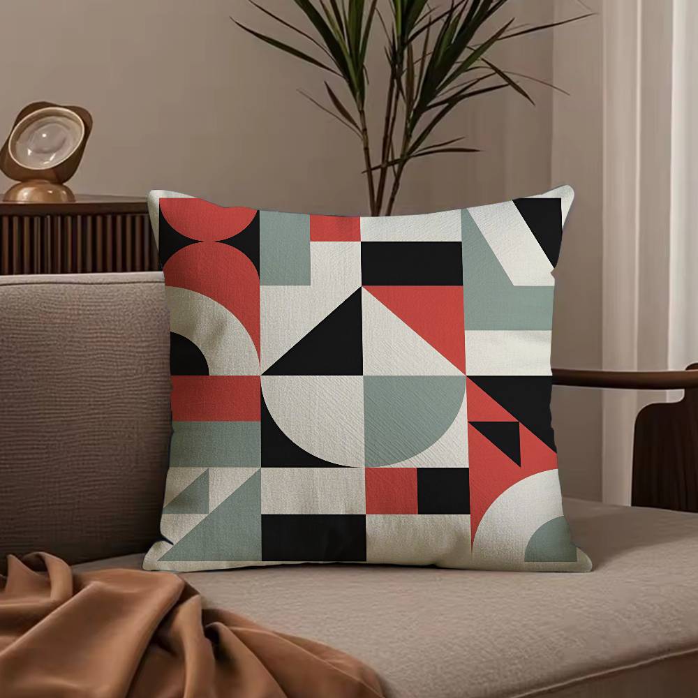 Abstraktní B-Bauhaus Geometrický povlak na polštář Povlak na polštář proti roztočům Neviditelný zip hedvábný krátký plyš Potah na polštář na pohovku