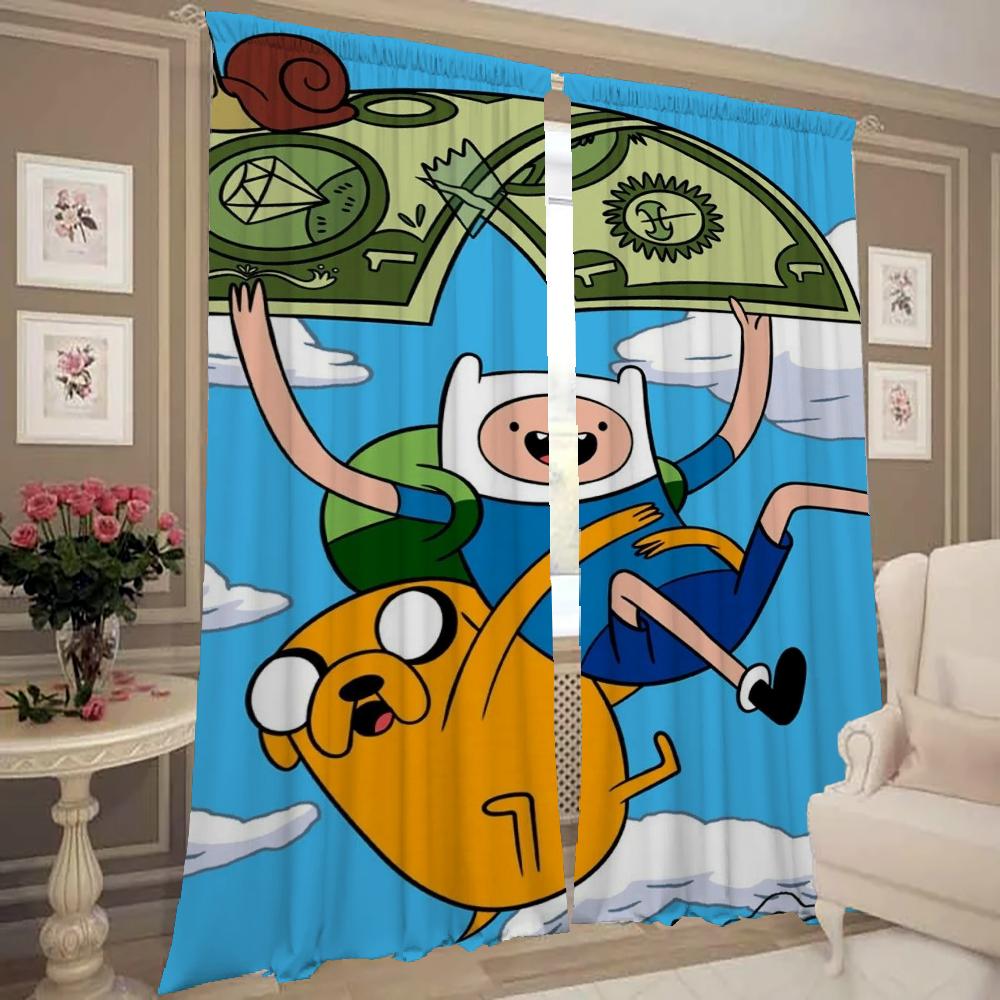 Zasłony Okienne Kuchenne do Salonu 2 Sztuki Zasłony Zaciemniające Zasłona na Drzwi A-adventure Time Przegroda Dekoracja Sypialni