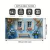 2D Flat Printing Blue Facade Backdrop, Watercolor Hydrangea House Photography Background for Events
