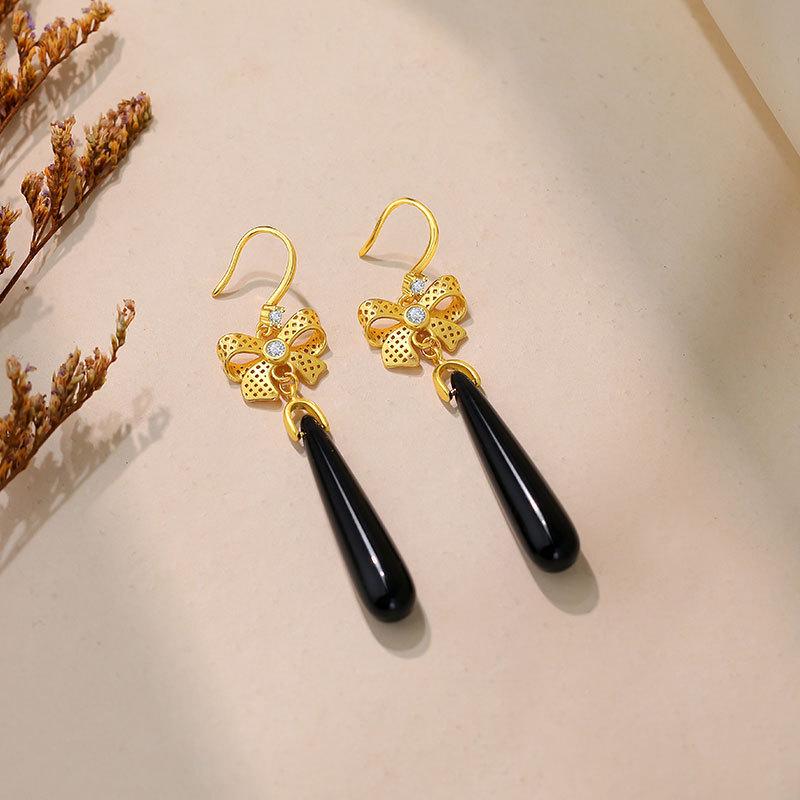 

Chinese Tassel Ancient Style Earrings with 925 Silver Needle and Water Drop Shape Hooks for Women Electroplated Gold