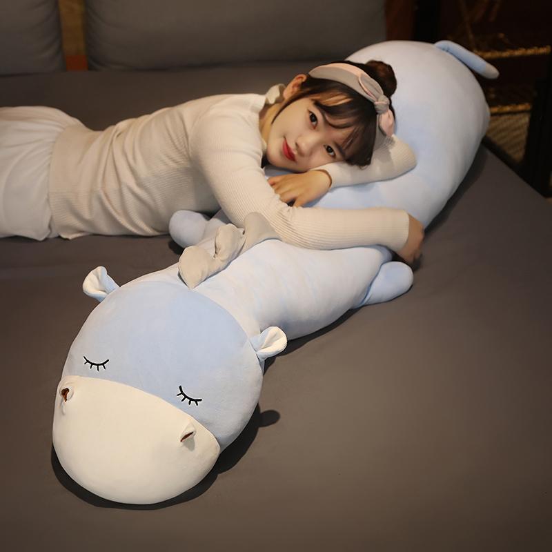 80-160cm Extended Sleeping Sheep Lamb Plush Toy Pillow Stuffed Animal Cow Hippo Pillow Home Decor Present Designed for Girls School Nap Pillow