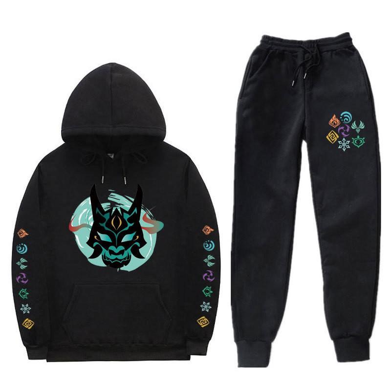 Mens Casual Hooded Sweatshirt Set With Slim Fit Jogger Pants Daily Wear Light Exercise