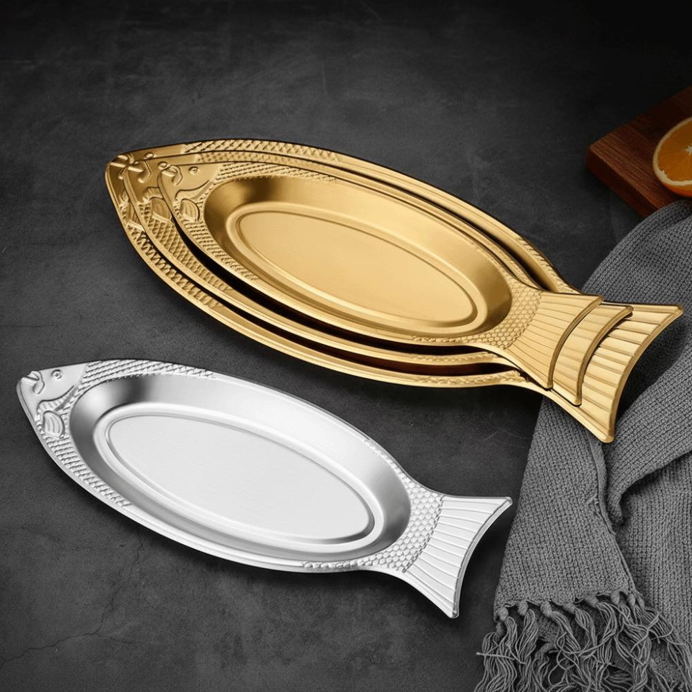 Thickening Steamed Fish Plate Stainless Steel Barbecue Plate Food Plate Snack Plate Restaurants