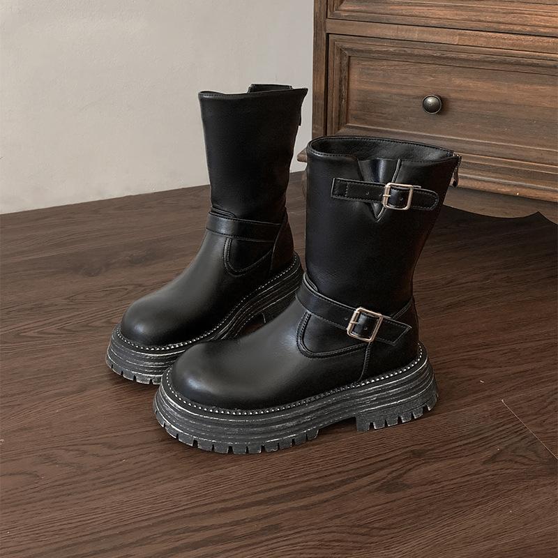 

Коричневые ботинки Martin на платформе в ретро-британском стиле женские летние универсальные высокие короткие ботинки Maillard 2025 года 39 чёрный