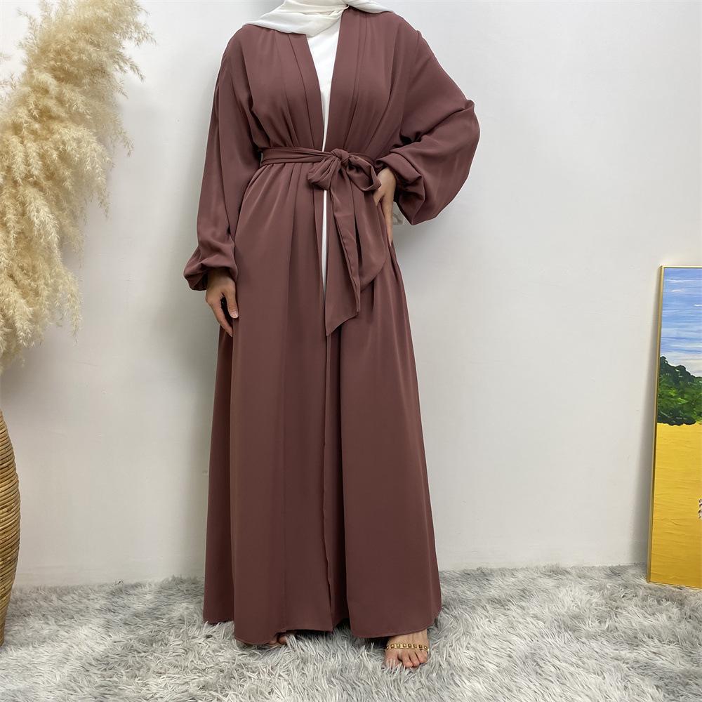 12-Color Slim Fit Long Sleeve Cardigan with Pockets - Casual Muslim Robe Style 1876