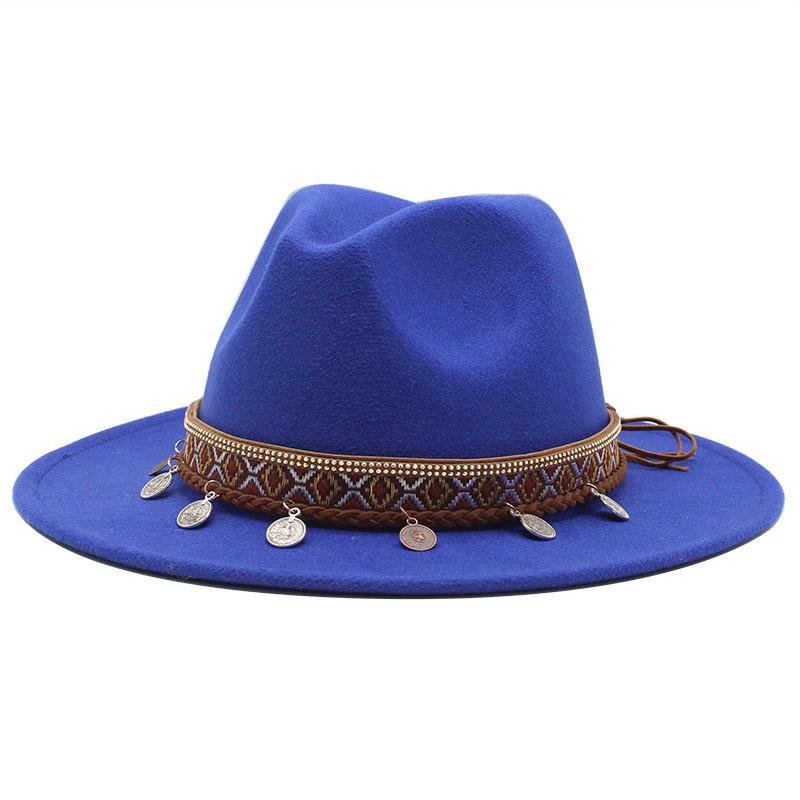 Woolen Jazz Minority Style Top Hat Women'S Retro Flat-Brimmed Big Eaves Hat