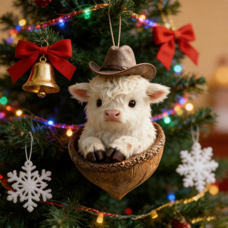 2D Acrylic Highlands Cow Christmas Ornament Christmas Tree Ornament Farm Animal Decors Christmas Tree Hanging Decors
