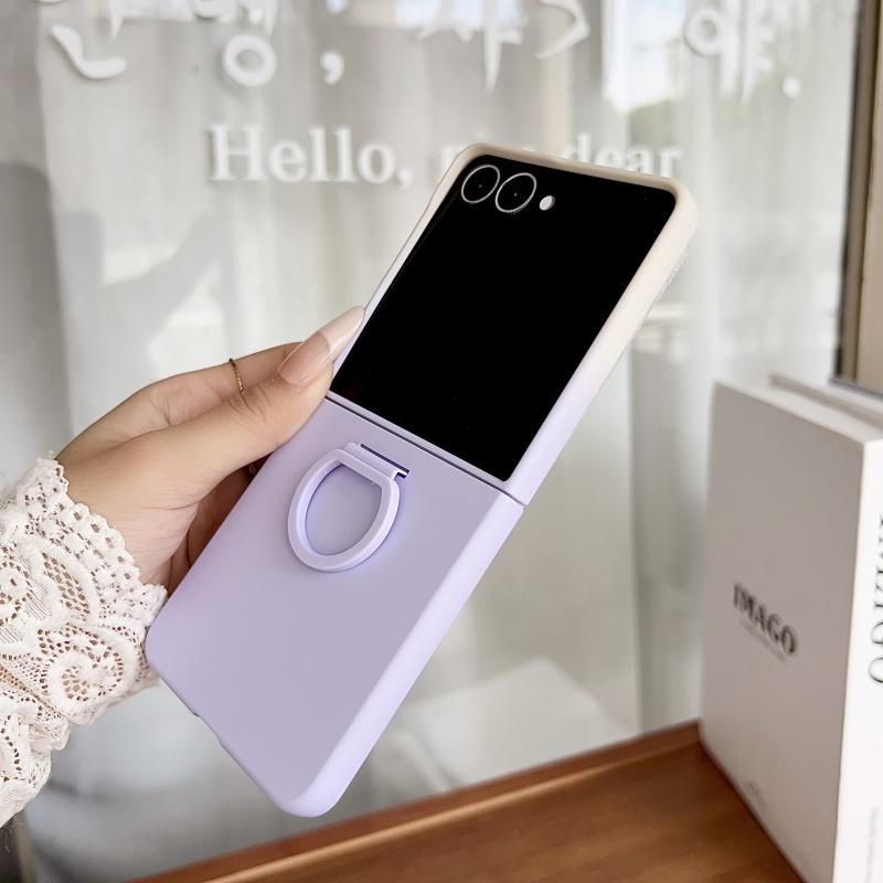 Luxury Candy Color Ring Silicone Finger Buckle Hard Shell Case For Samsung Z Flip 7 FE 6 5  Gradient Matte Shockproof Skin Cover