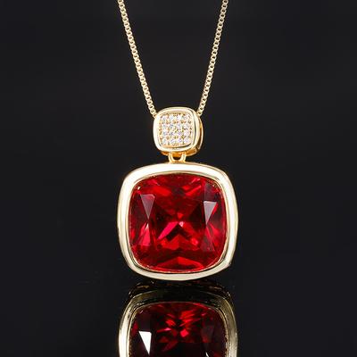 Jewelry Simulation Red Corundum Gold Retro Exquisite Pendant Necklace Main Stone 16 * 16