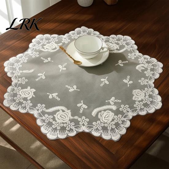 White Lace Doilies for Home Decor Retro Placemat, Floral Doilies, Embroidered Table Mat, Breathable Fabric Tray Cloth Sheer Mesh Doily Tea Cup, Vase,