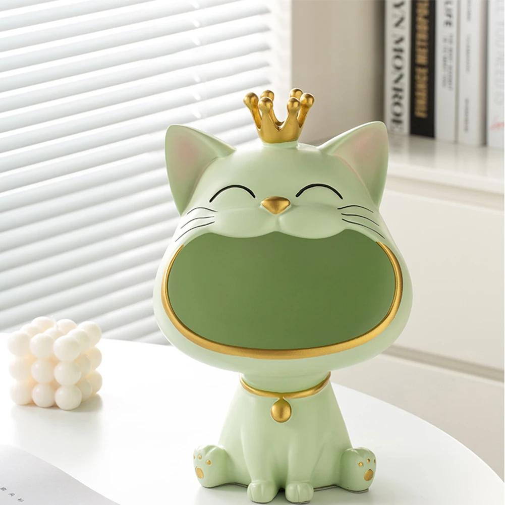Fortune Cat Key Holder Figurine Candy Sundries Resin Animal Sculpture Non-toxic Harmless Household Supplies for Home Living Room