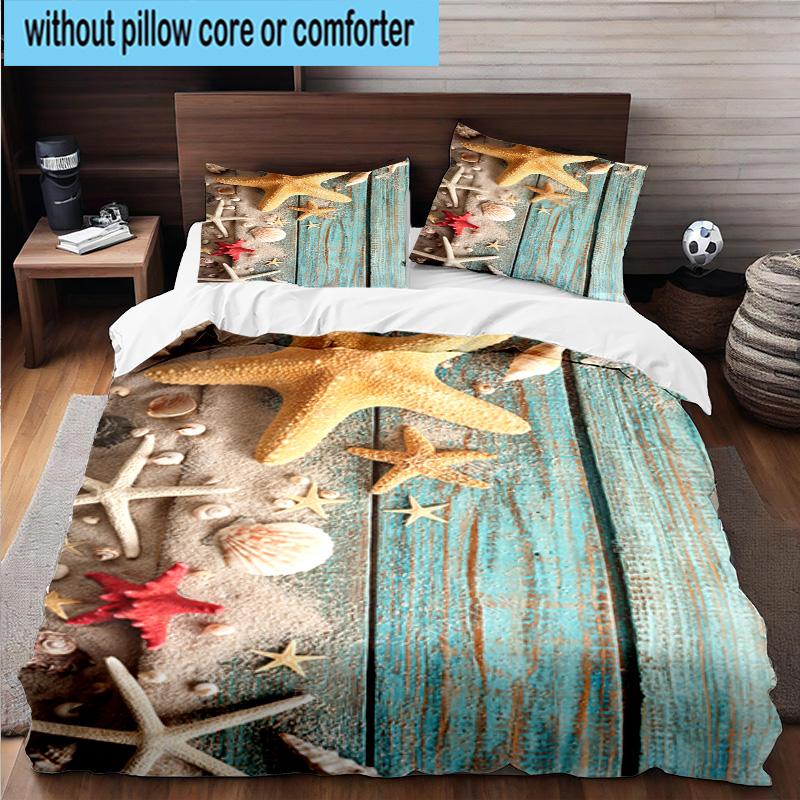 Ocean Starfish Shells 3pcs Bedding,Including 1pc Duvet Cover And 2pcs Pillowcases Perfect for Christmas,Ideal for Bedroom, Dormitory