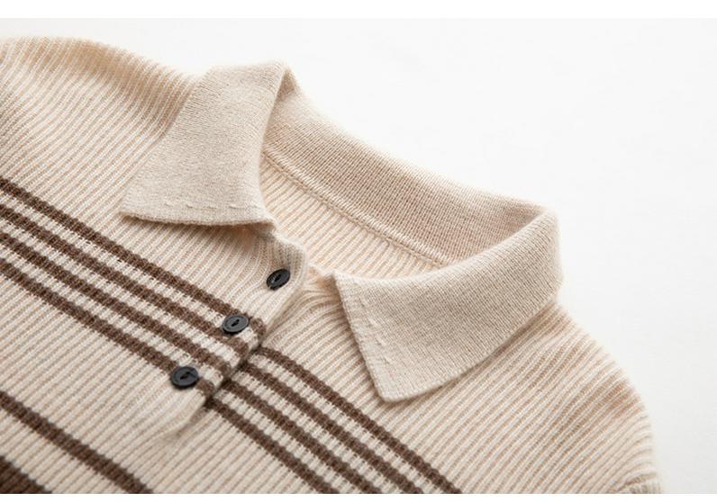 Women's Cashmere Color Block Striped Buttoned Polo Knit Top