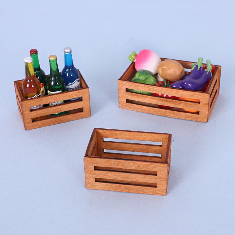 1PC Mini Storage Baskets for Dollhouse Wooden Miniature Organizers for Warehouse Scene for Collectors and Hobbyists