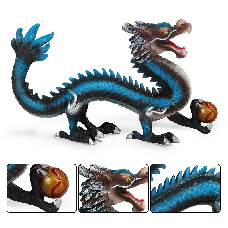 Oenux Original Mythical Chinese Dragon Dinosaurs Action Figures Animals Model Solid PVC Decoration Collection Kids Toy Gift
