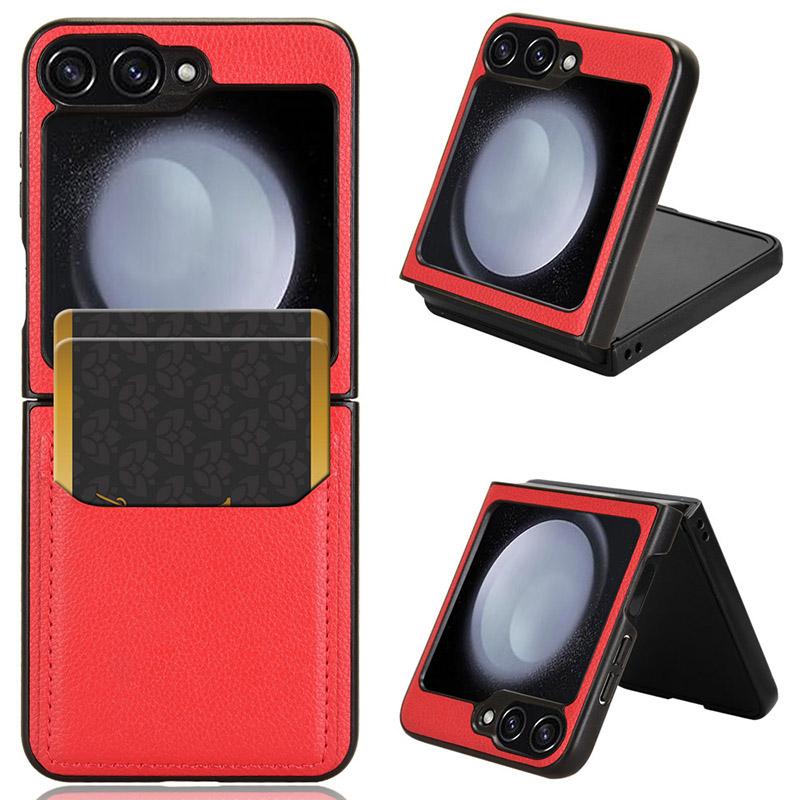 Für Samsung Galaxy Z Flip6 5G Hülle Lederbeschichtete PC-Handyhülle mit Litschi-Textur Kartenfach