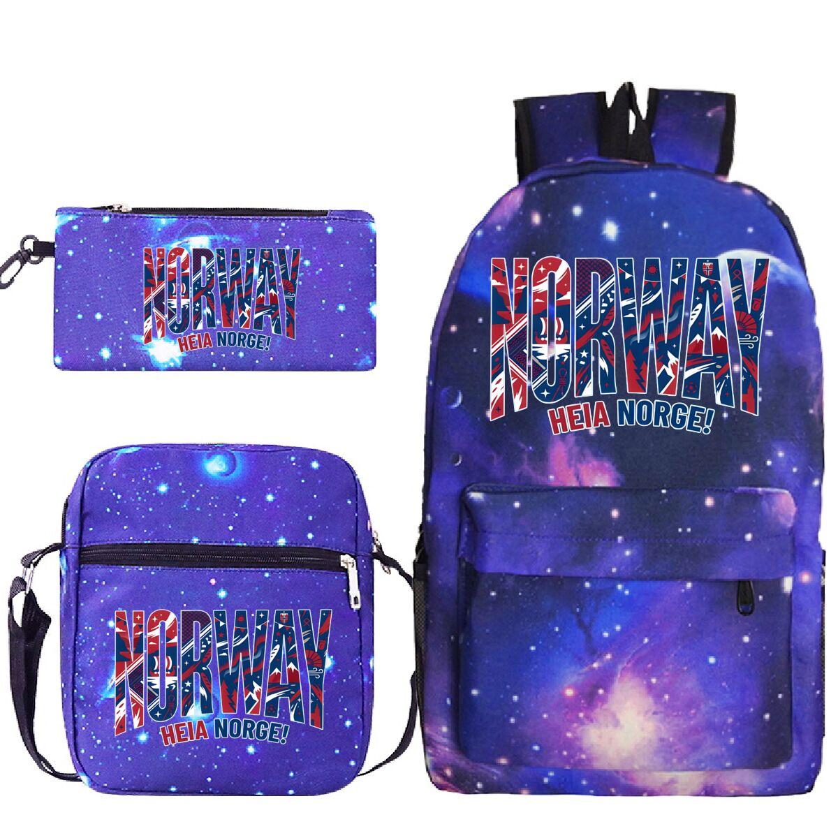 Casual Terug Naar School Cadeaus  Noorwegen Heia Norge  Print 3-in-1 Rugzak Schoudertas Etui Dames Heren Voetbal Liefhebber Rugzak