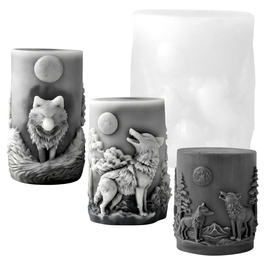 Diy Epoxy Resin Mold Non-Stick Cylindrical Silicone Mold Wolf Head Candle Mold Temperature-Resistant For Gifts Home Decoration