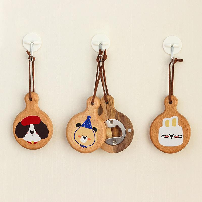 Cartoon Magnetic Bottle Opener Wooden Beer Fridge Magnetic Sticker Cute Mini Pizza Pan Bottle Opener