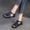 Women's Retro Handmade Flat Sandals, Open Toe with Adjustable Hook and Loop, Comfortable Casual Daily Footwear