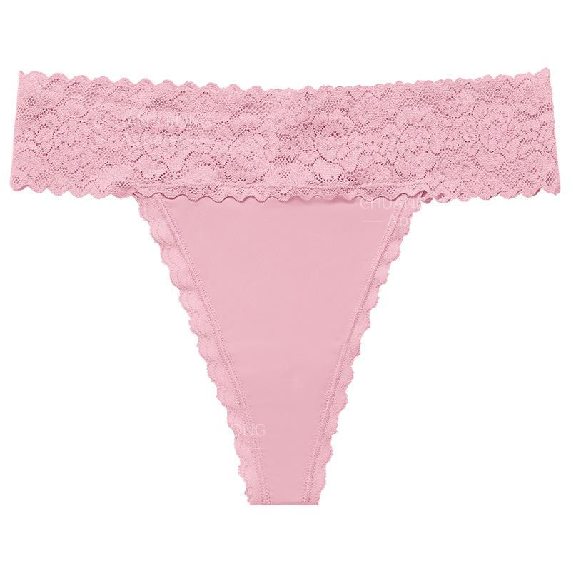 European and American Lace Splicing T-shaped Underwear Women's Large Size Sexy Seamless Low Waist Pure Cotton Crotch Sports Fitness Underwear