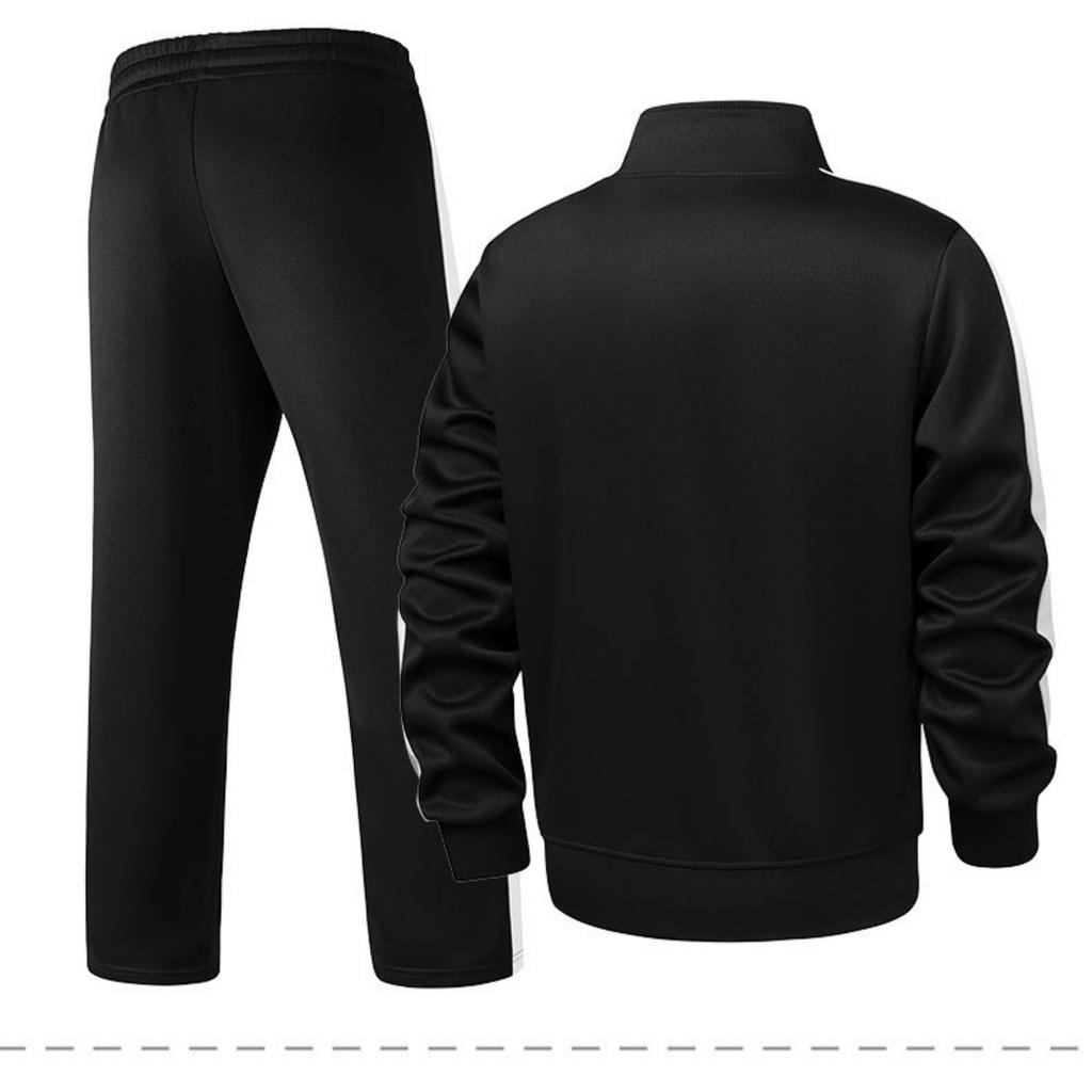 Men's Casual And Fashionable Long-sleeved, Lapel, Color-blocking Zipper Jacket, Long Pants And Sporty Slim-fit Suit