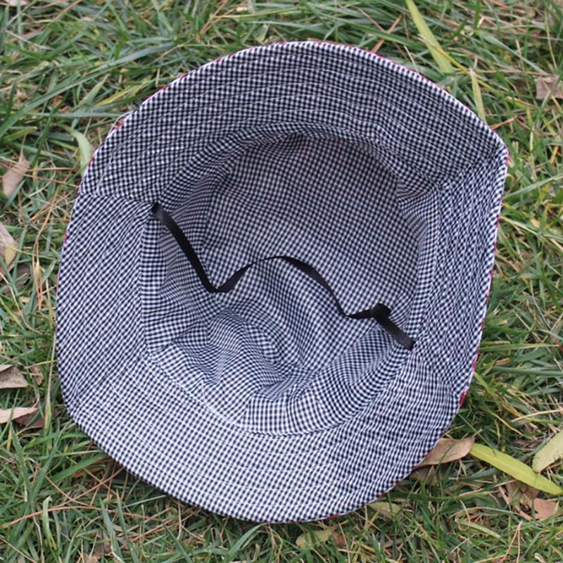 Retro Plaid Bucket Hat Women'S Sweet Lace Up Fishing Hat Summer Sun Protection And Uv Protection Hat