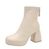 Martin Boots Women's Autumn and Winter Square Head European and American Retro High Heel Thick Heel Rear Zipper Thin Short Boots Increase Height