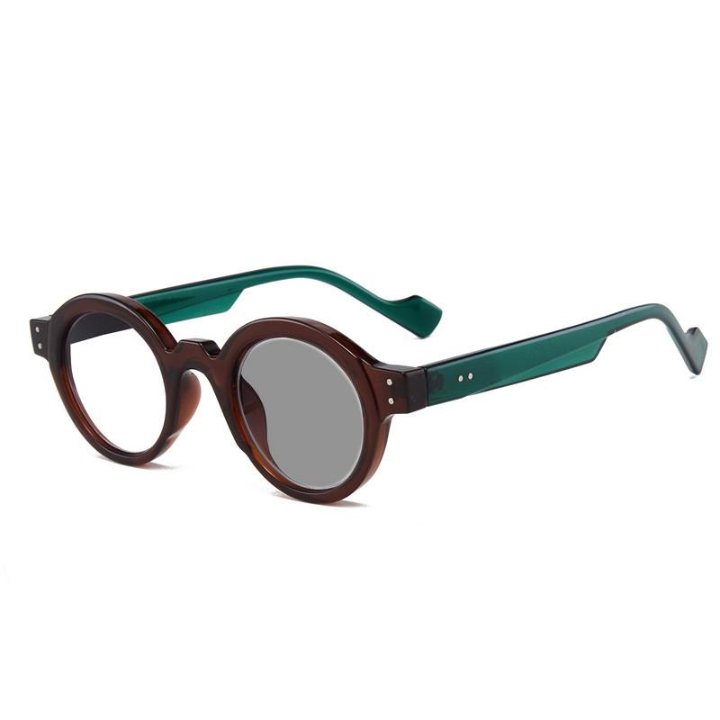 Modische photochrome Alterssichtigkeit Brille Damen INS Stil Retro Runde Fassung HD Lesebrille Dioptrie 0 bis +4.0
