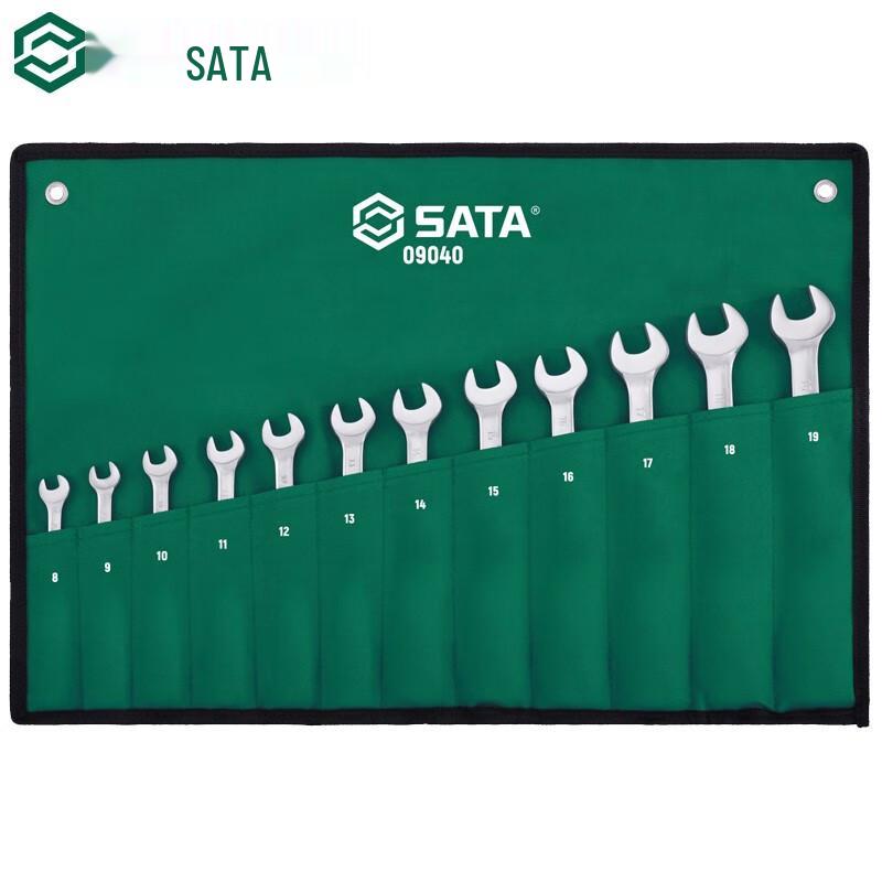 SATA 09040 12-Piece Fully Polished Ratchet Combination Wrench Set 8-19MM