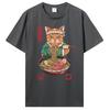 Summer New Men Japanese Samurai Cat Graphic T Shirt Fashion Casual Personality Cool T-shirt Print Cotton Tees Tops