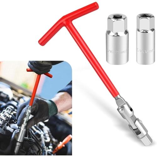 HOOWDAMY Spark Plug Socket, 16-21mm, T-Handle, Spark Plug Wrench, 360-Degree Adjustable Socket Wrench, Red, Car Maintenance Set