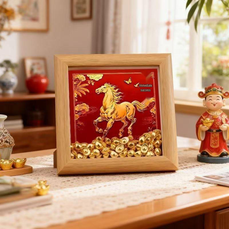 Gold Ingot Style Photo Frame: Festive Tabletop Decoration for Chinese New Year - Year of the Horse Success on horseback 60 Yuanbao style 12X12