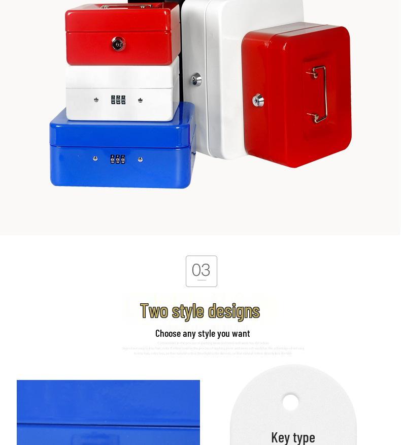 Portable Thickened Metal Cash Box with Lock and Password, Secure Storage Organizer