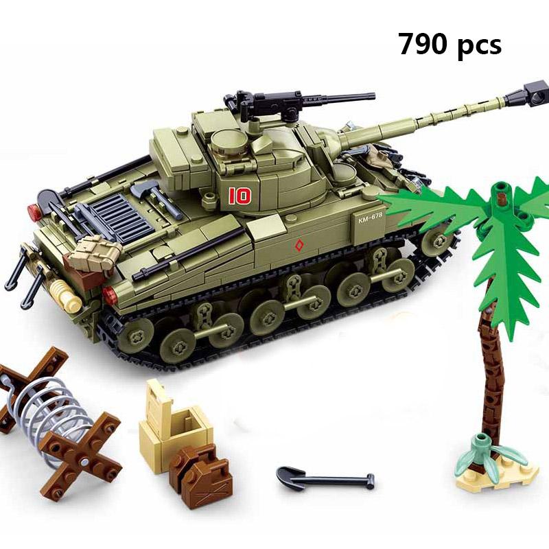 Military Vehicles Tank Sets SWAT Army City Police T34 Model Building Blocks DIY Brick Kids Toys Classic World War II WW2