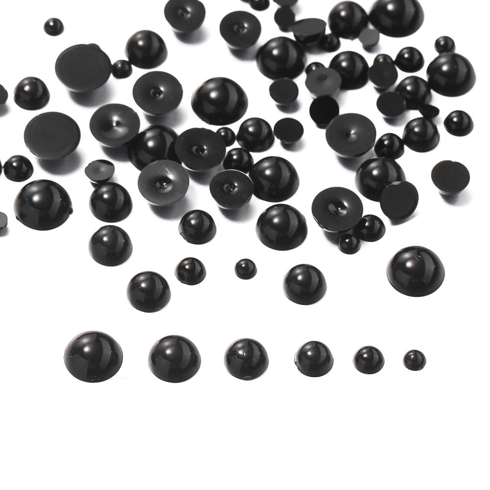 300-1000 st Akryl Konstgjord Pärla Halv pärla Utan Hål 3-8mm Svart Distans Lös pärlor för DIY Örhängen Smyckestillverkning Tillbehör